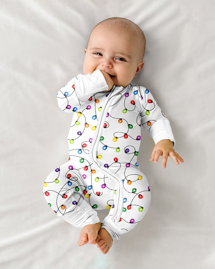 Baby's First Christmas Lights Pajamas - Colorful & Cozy Bamboo Convertible Zippy