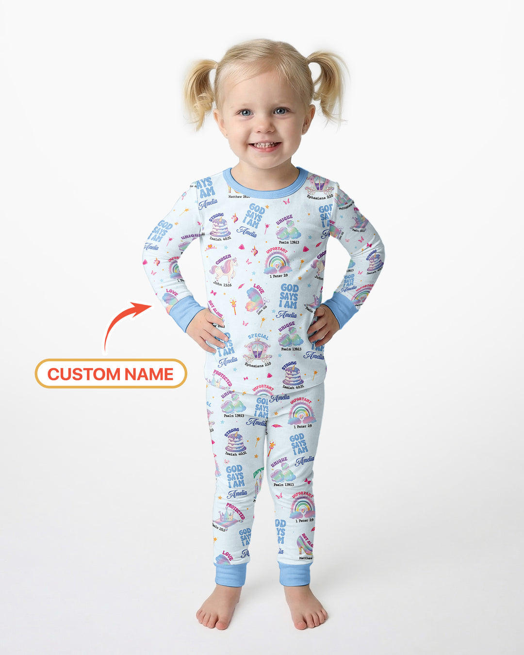 God Says I Am Custom Name - Dreamy Princess Bamboo Two Piece Long Sleeve Pajama Set