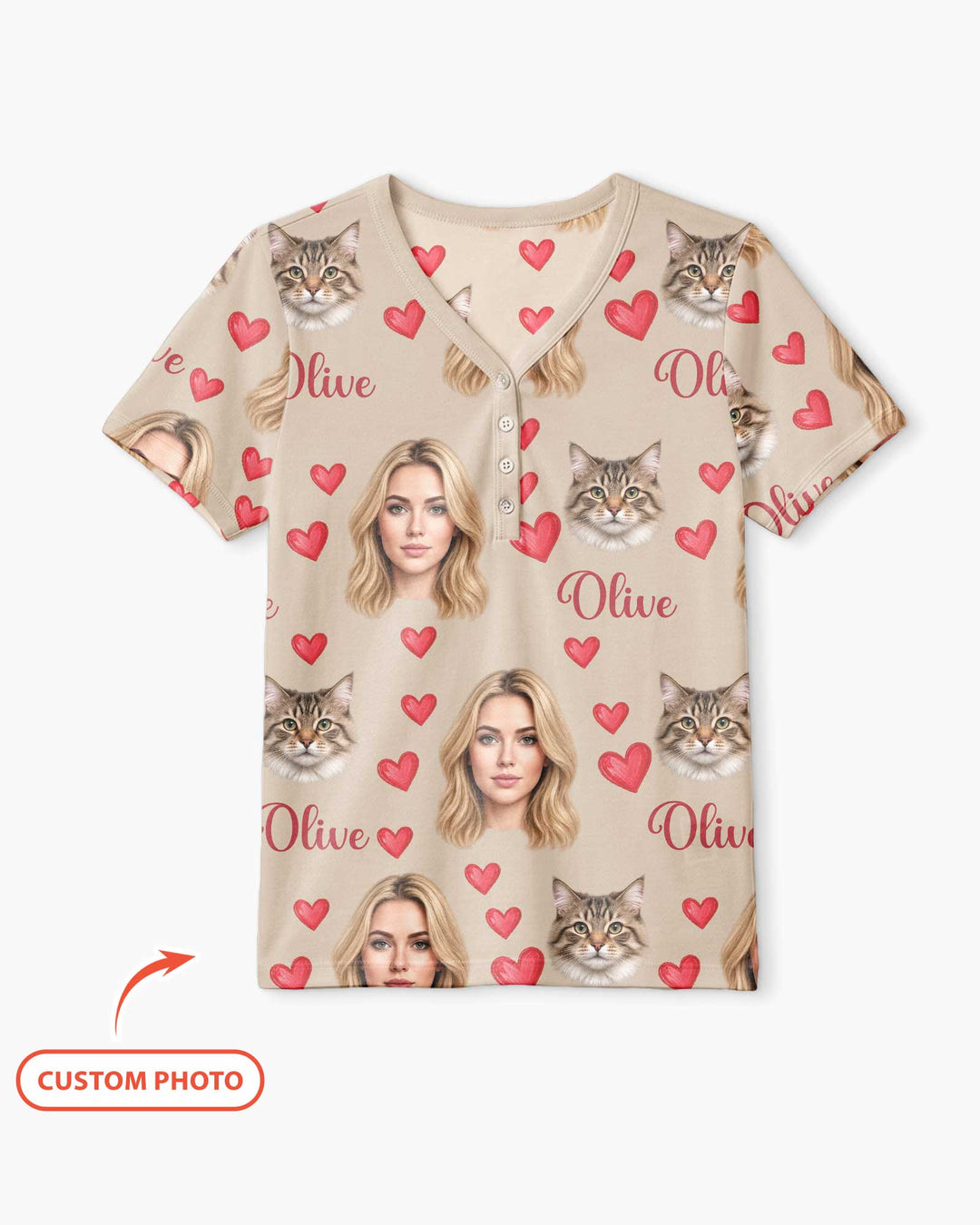 Custom Face Family Matching Bamboo Women Short Sleeve Short Pajama Set