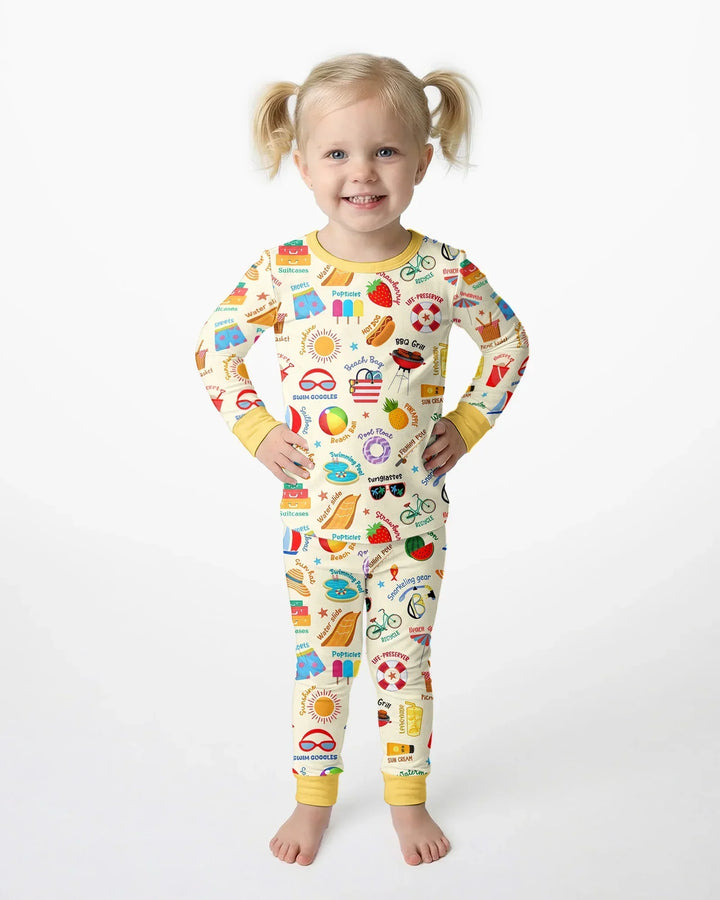 Zweiteiliges Langarm-Pyjama-Set mit Sommerfrüchten