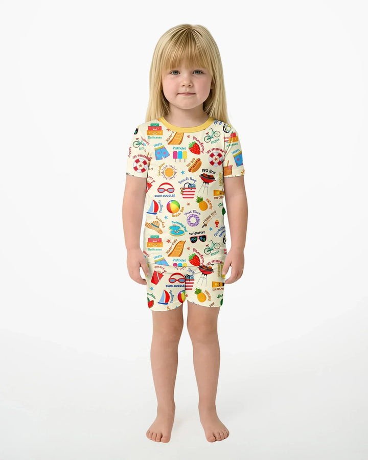 Schlafanzug-Set zweiteilig, kurze Ärmel, kurze Hose, Bambus