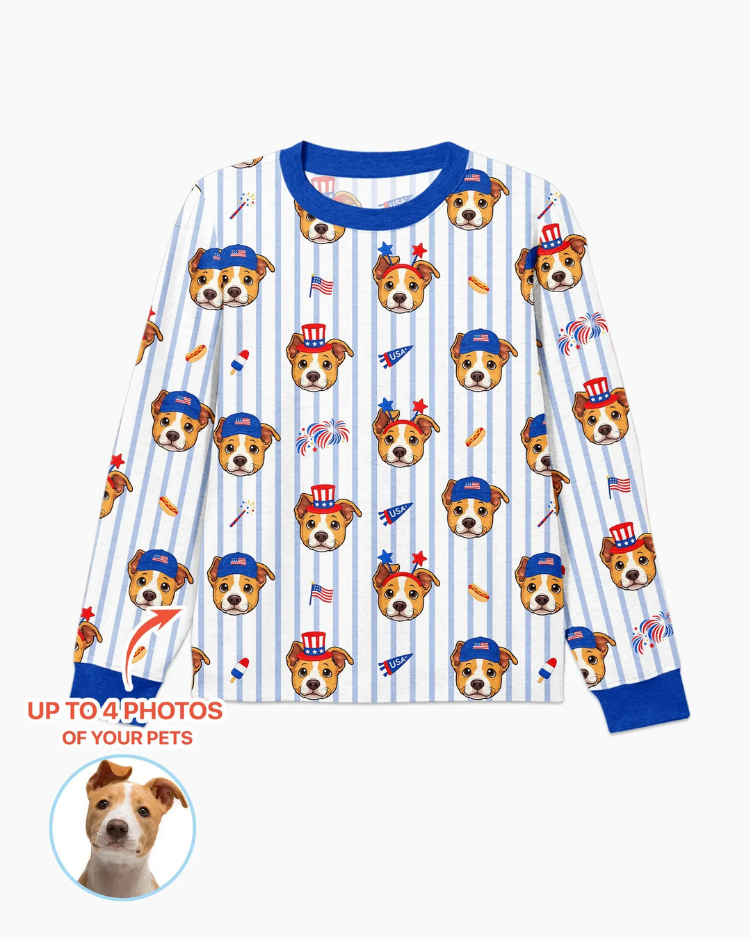 Custom Pet Image 4th of July Family Matching Bamboo Men's Pajama Set