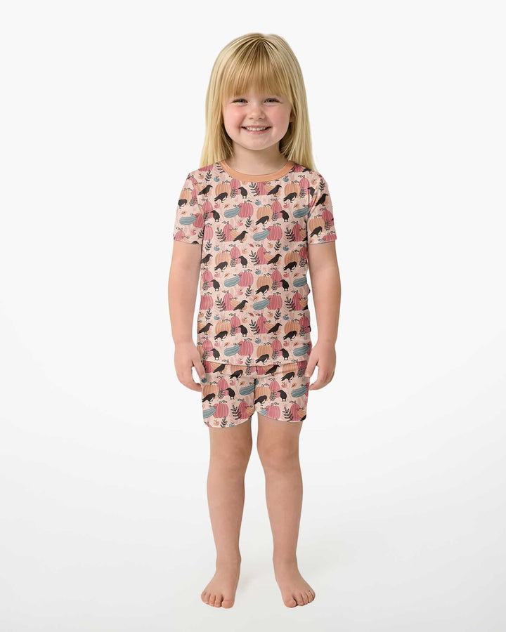 Pastel Pumpkin Patch Bamboo Two Piece Short Sleeve Shorts Pajama Set