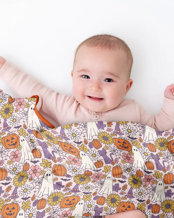 Ghost Pumpkin Fall Floral Halloween Bamboo Blanket