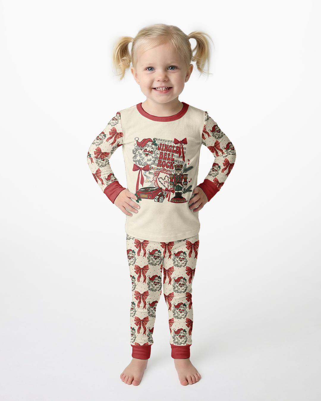 Retro Christmas Jingle Bell Rock Bamboo Two Piece Long Sleeve Pajama Set