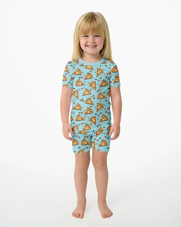 Pizza Doodle Bambus Zweiteiliges Kurzarm-Shorts-Pyjama-Set