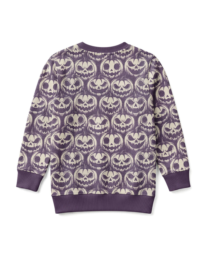 Retro Halloween Jack-O-Lantern Spooky Faces Bamboo Crewneck Sweatshirt