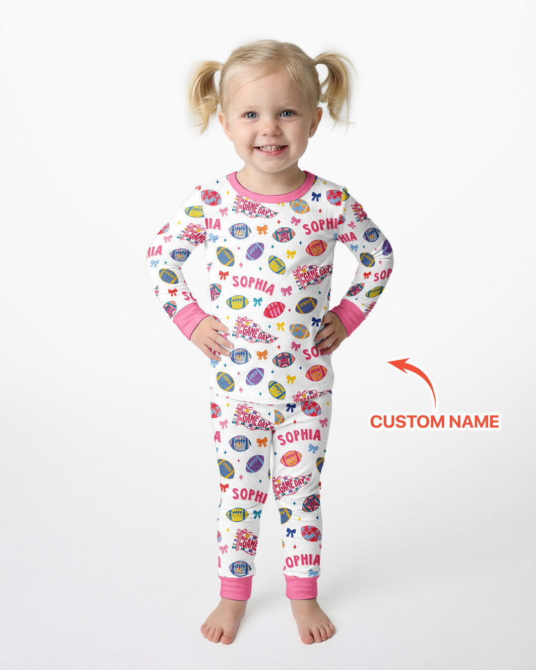 Custom Name Game day Bamboo Two Piece Long Sleeve Pajama Set