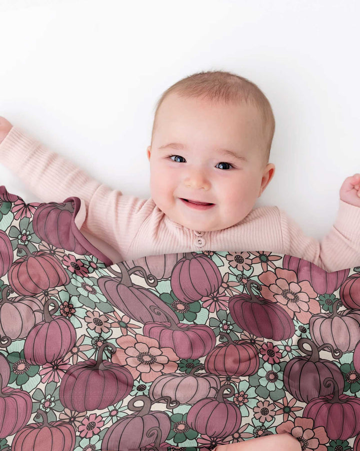 Retro Floral Pumpkin Patch Bamboo Blanket