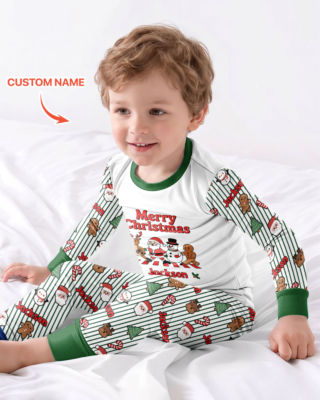 Custom Name Funny Christmas Crossing Bamboo Two Piece Long Sleeve Pajama Set