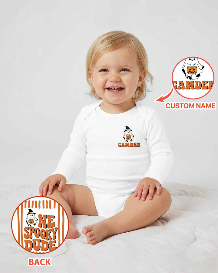 Personalized One Spooky Dude Halloween Birthday Bamboo Bodysuit