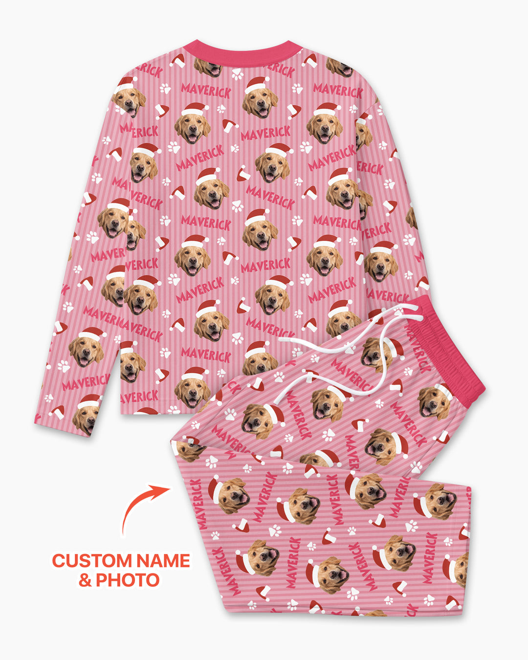 Custom Pet Photo Christmas Paws Stripe Bamboo Men's Pajama Set