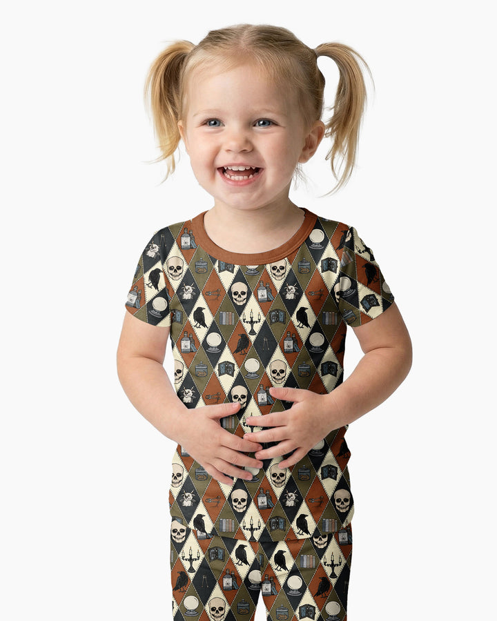 Retro Gothic Halloween Patchwork Bamboo Two Piece Short Sleeve Pajama Set