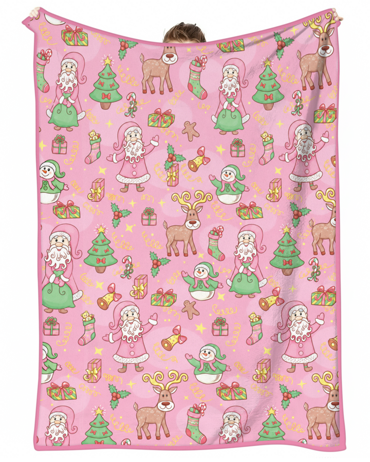 Santa Reindeer Snowflakes Bamboo Blanket