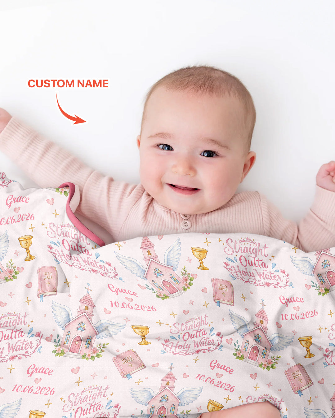 Custom Name Baptism Christening Straight Outta Holy Water Bamboo Blanket