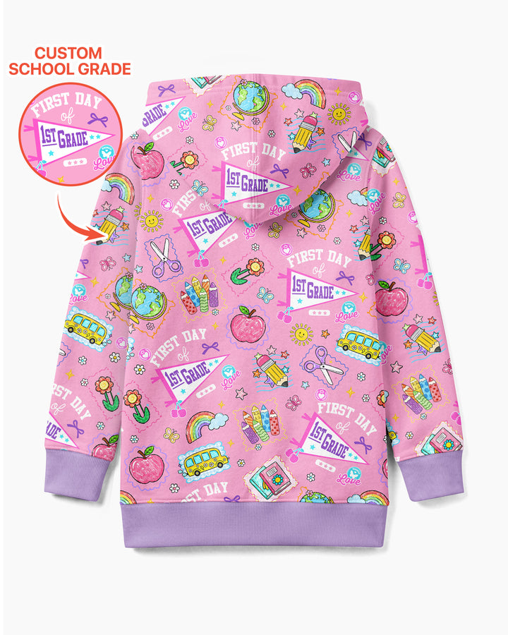 Custom Grade Girls School First Day Bamboo Zip Hoodie