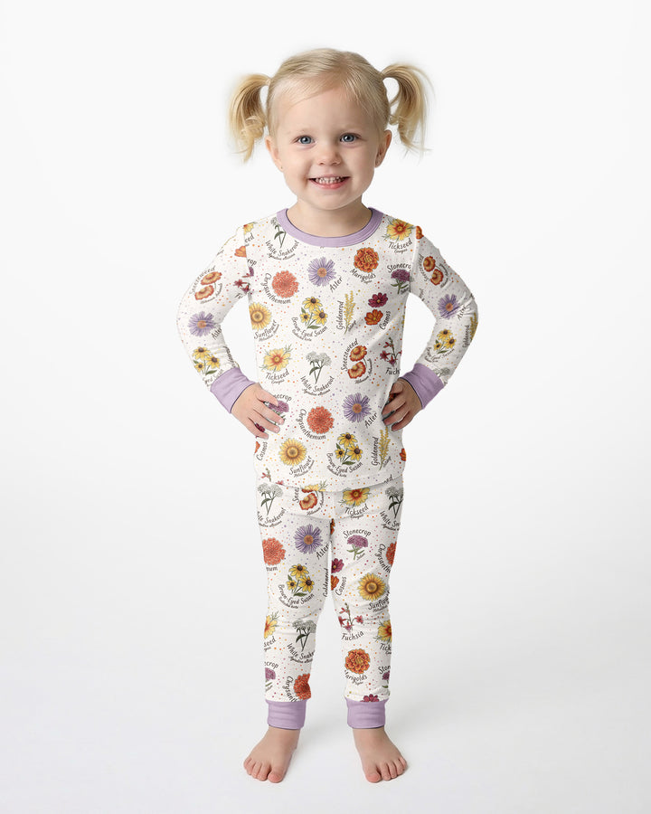Autumn Blooms of North America Bamboo Two Piece Long Sleeve Pajama Set