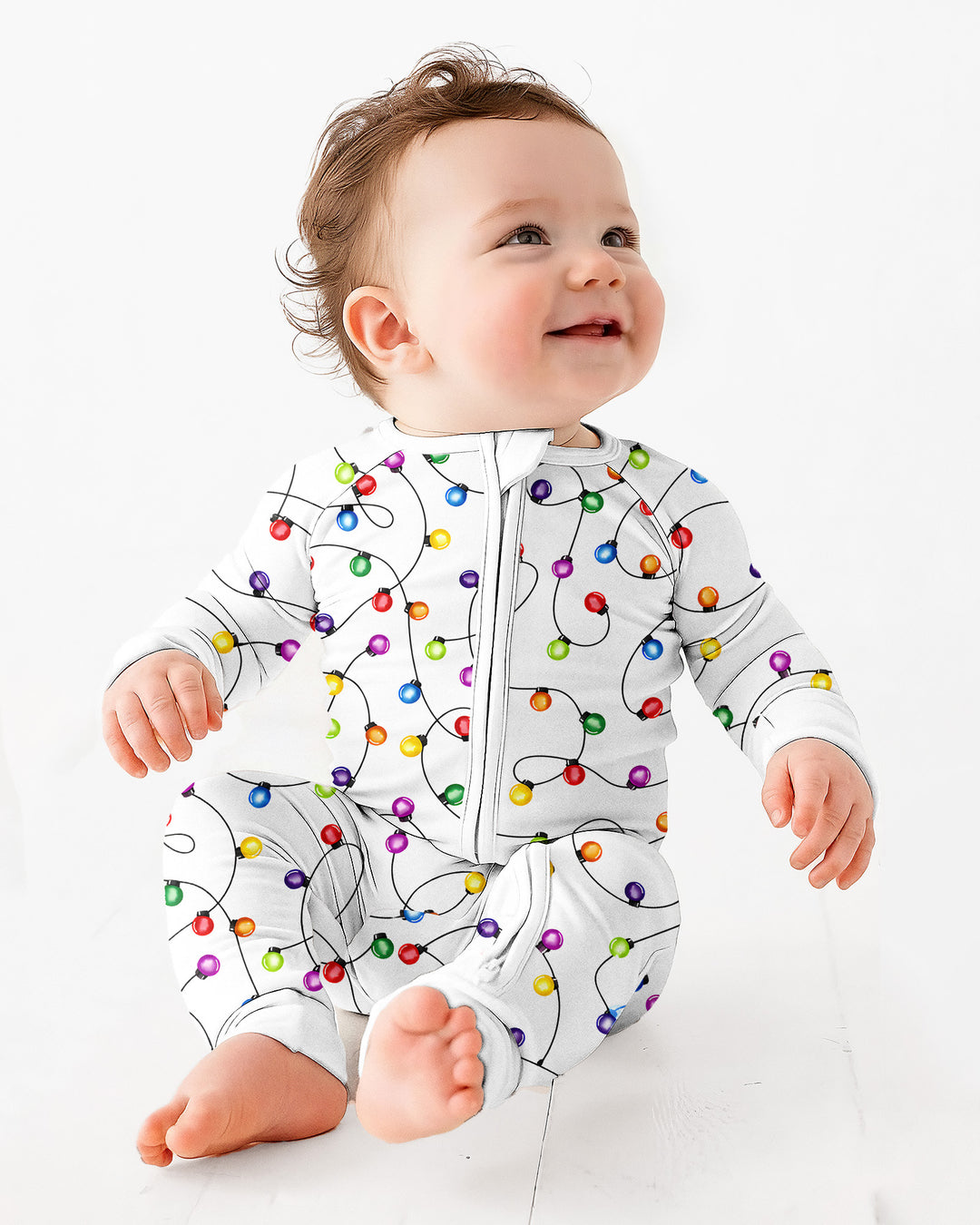 Baby's First Christmas Lights Pajamas - Colorful & Cozy Bamboo Convertible Zippy
