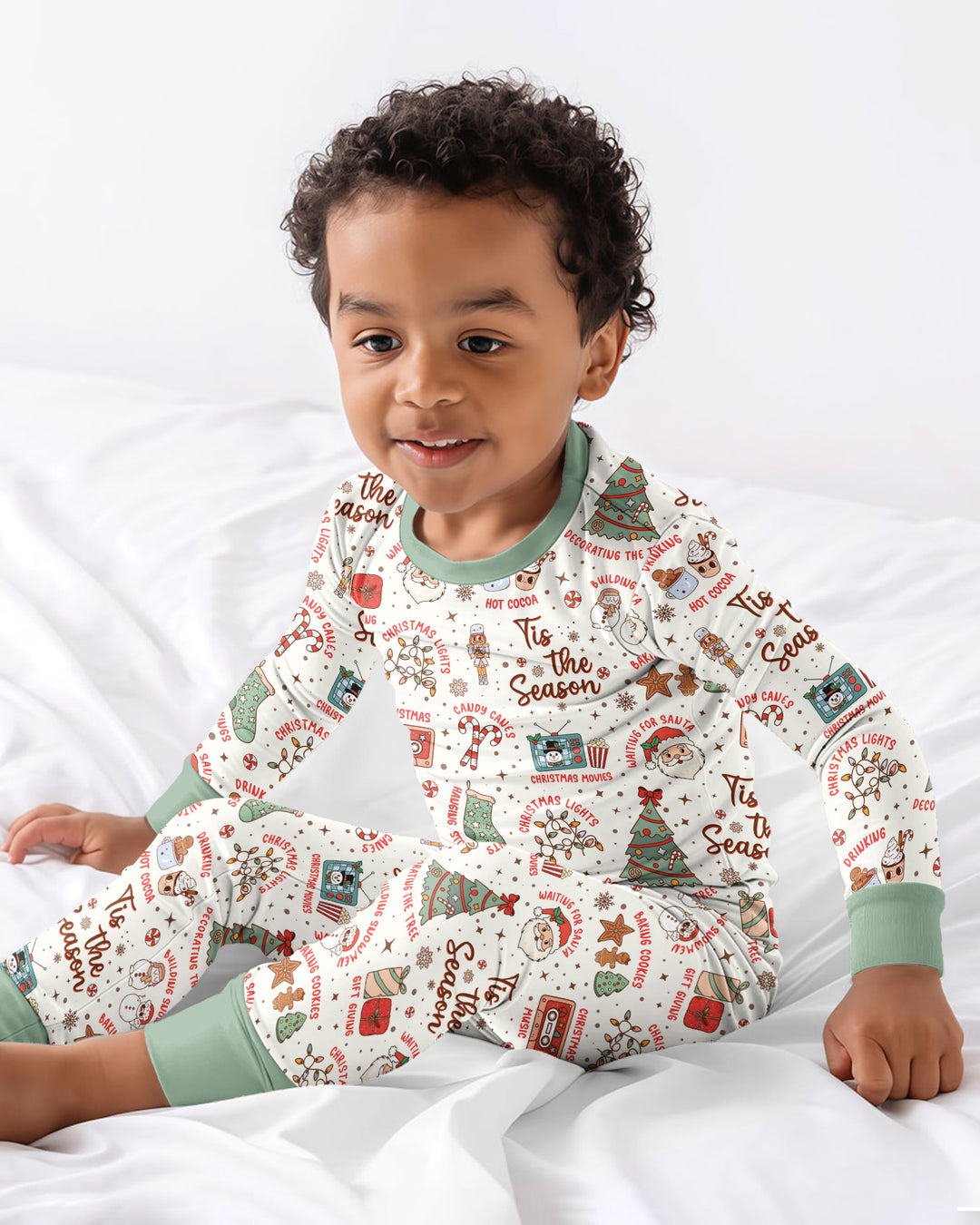 Tis The Season Retro Christmas Bamboo Two Piece Long Sleeve Pajama Set