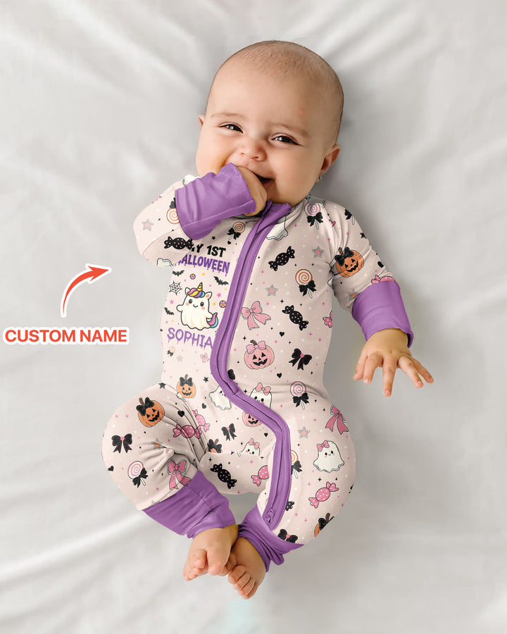 Custom Name Cute Ghost My First Halloween  Bamboo Convertible Zippy