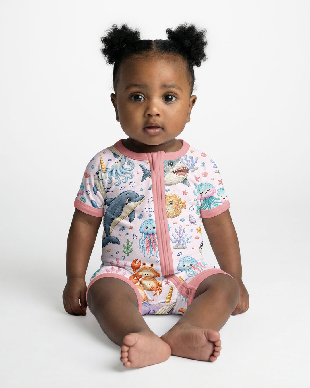 Cute Ocean Animals Bamboo Shorty Zippy