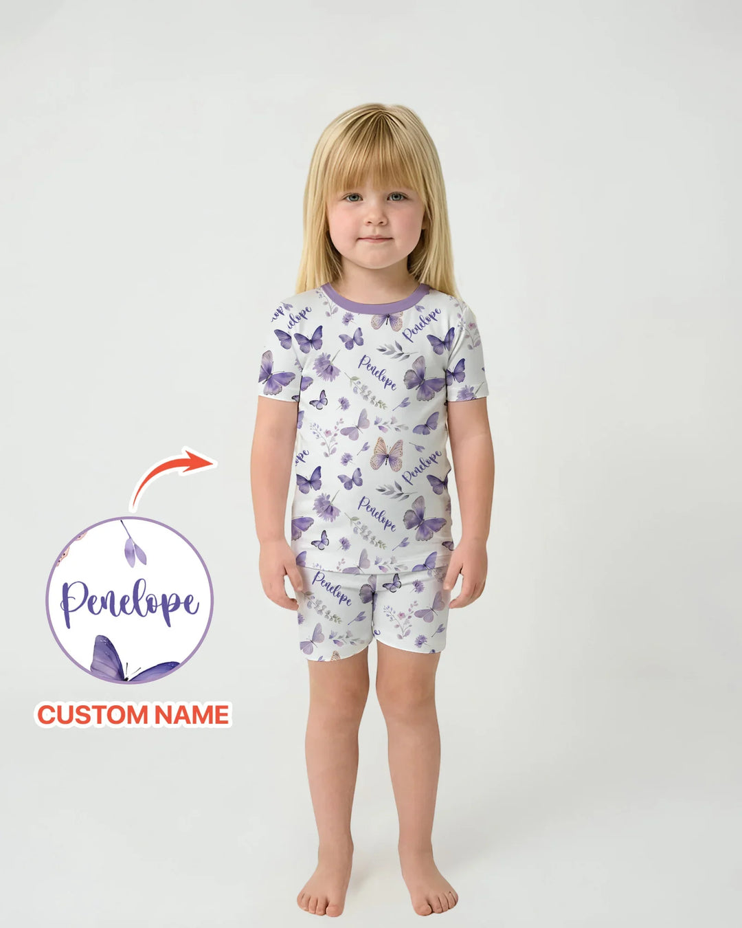 Custom Name Lilac Bloom Bamboo Two Piece Short Sleeve Shorts Pajama Set