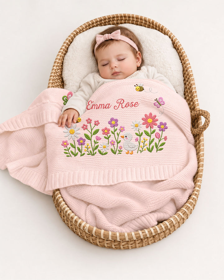 Lovely Floral Embroidered Baby Cotton Blanket