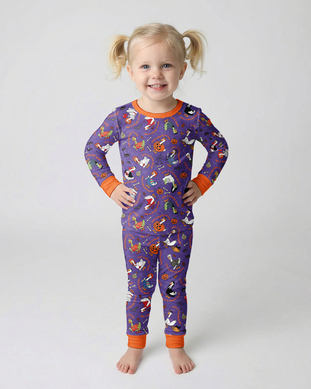 Just A Spooky Goose Family Matching Bamboo Two Piece Long Sleeve Pajama Set