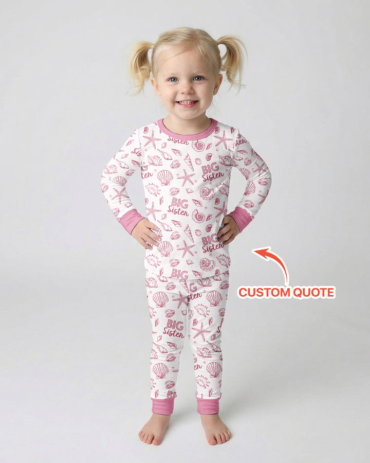 Coquette Seashell Matching Sibling Bamboo Two Piece Long Sleeve Pajama Set