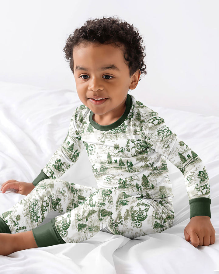 Merry Christmas Toile  Bamboo Two Piece Long Sleeve Pajama Set