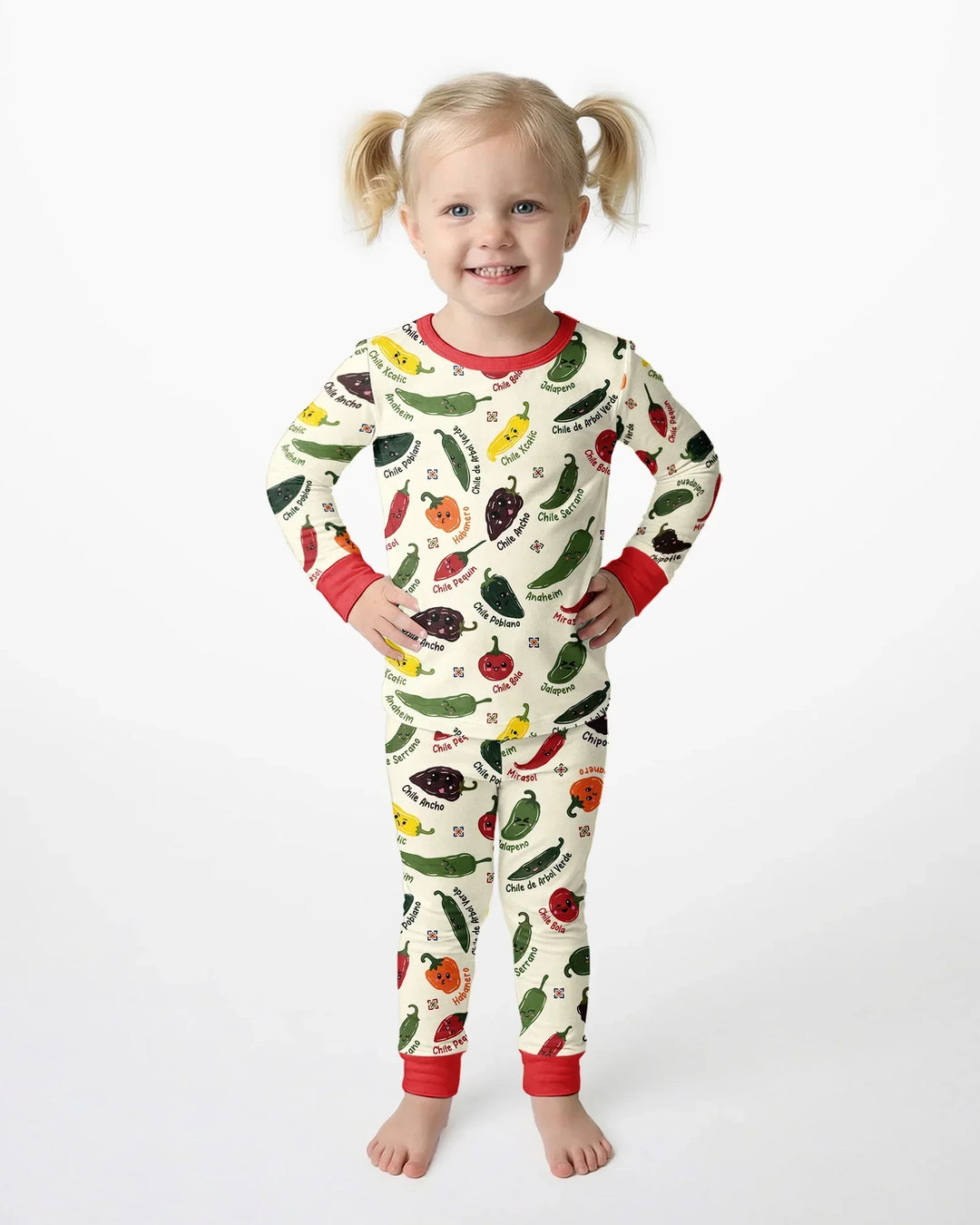 Kawaii  Mexican Chiles Bamboo Two Piece Long Sleeve Pajama Set