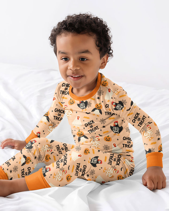 Halloween Chick Or Treat Bamboo Two Piece Long Sleeve Pajama Set
