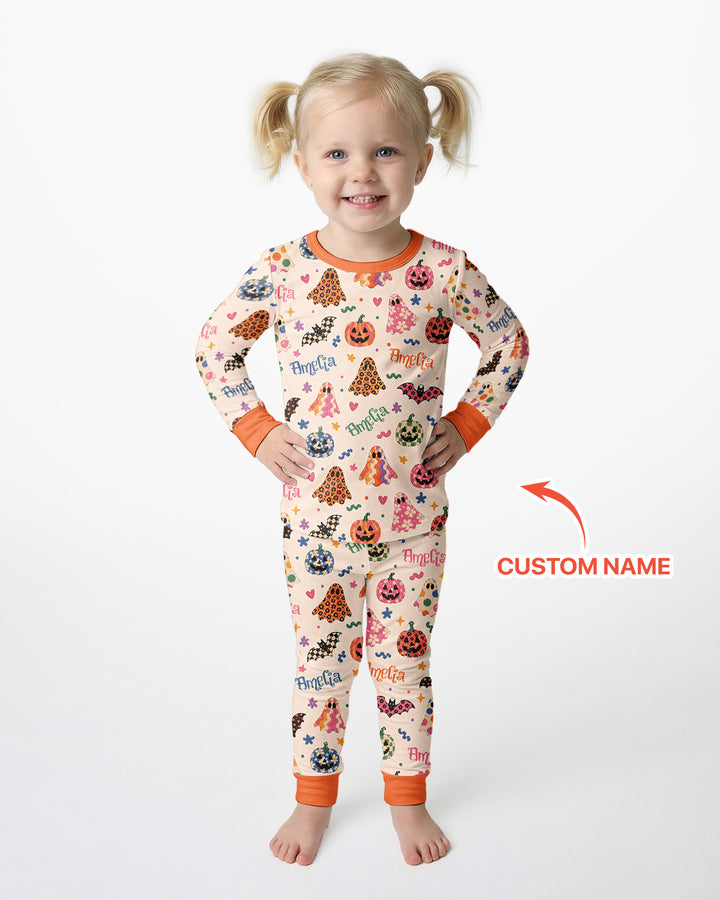 Funky Retro Halloween Bamboo Two Piece Long Sleeve Pajama Set