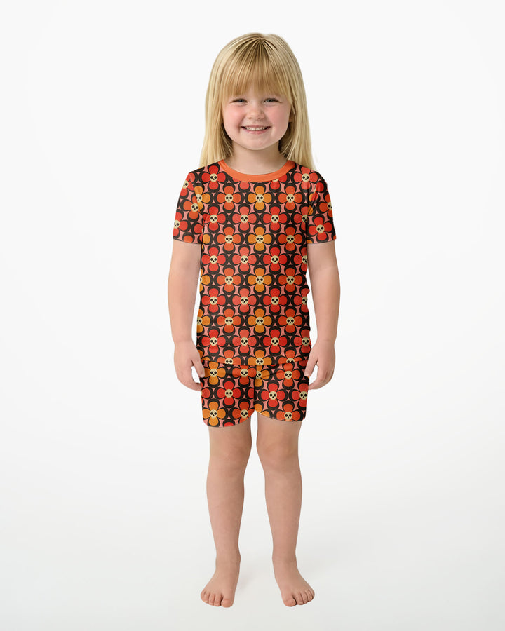 Retro Skull Flower Halloween Bamboo Two Piece Short Sleeve Shorts Pajama Set