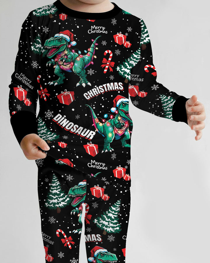 Dinosaur Raw Noel Bamboo Two Piece Long Sleeve Pajama Set