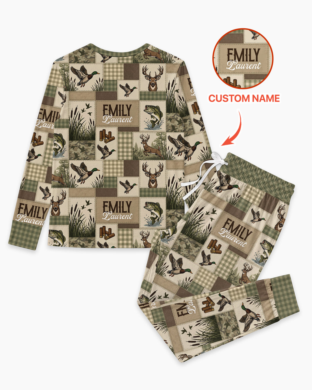 Personalized Hunting Patchwork Bamboo Women Pajama Set
