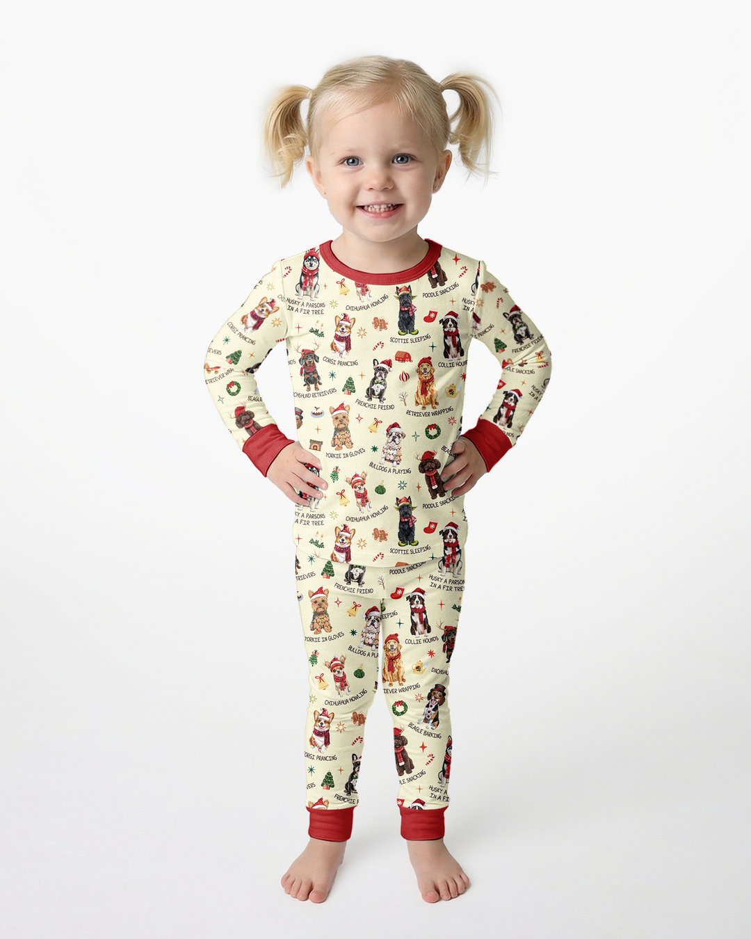 Retro 12 Dogs of Christmas Bamboo Two Piece Long Sleeve Pajama Set