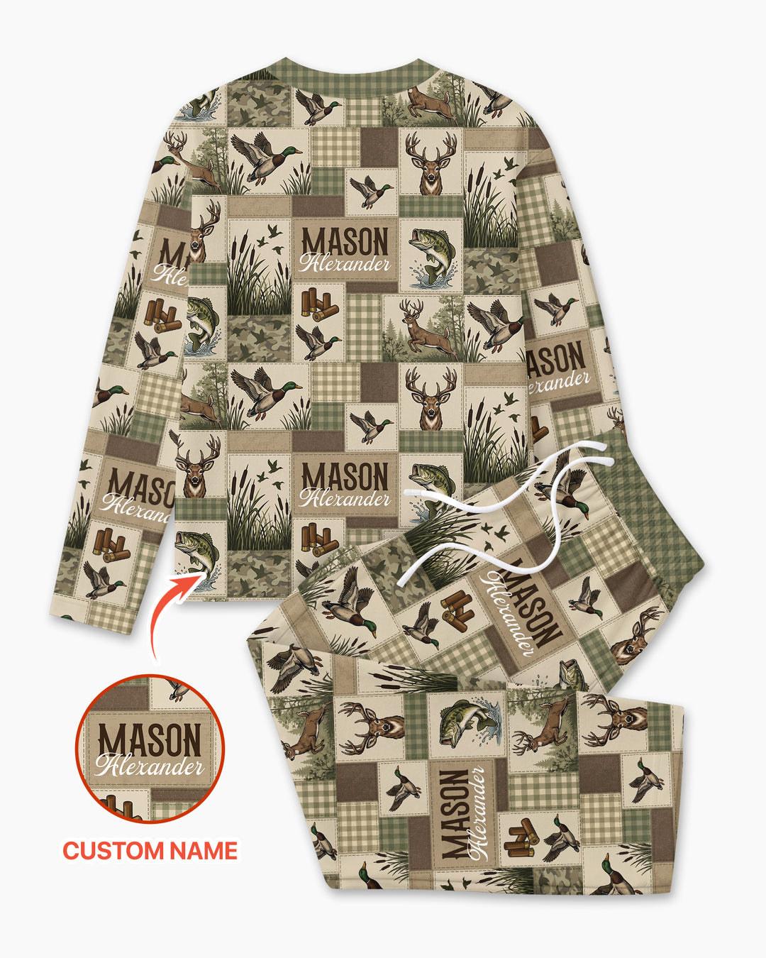 Personalized Hunting Patchwork Bamboo Men's Pajama Set