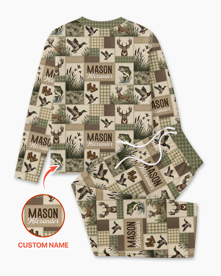 Personalized Hunting Patchwork Bamboo Men's Pajama Set