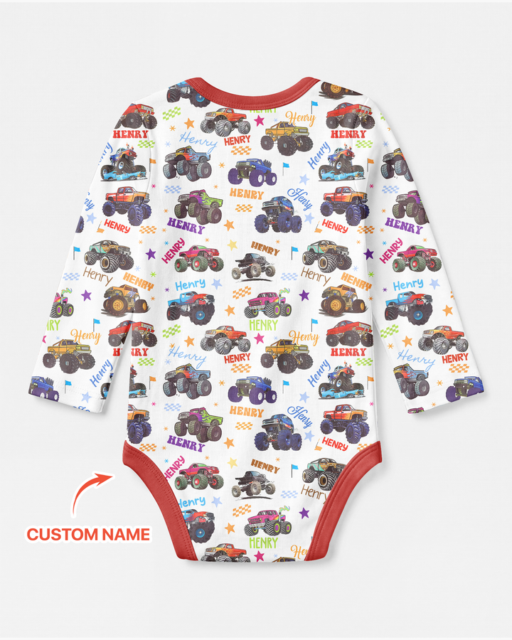 Monster Truck Custom Name Bamboo Bodysuit