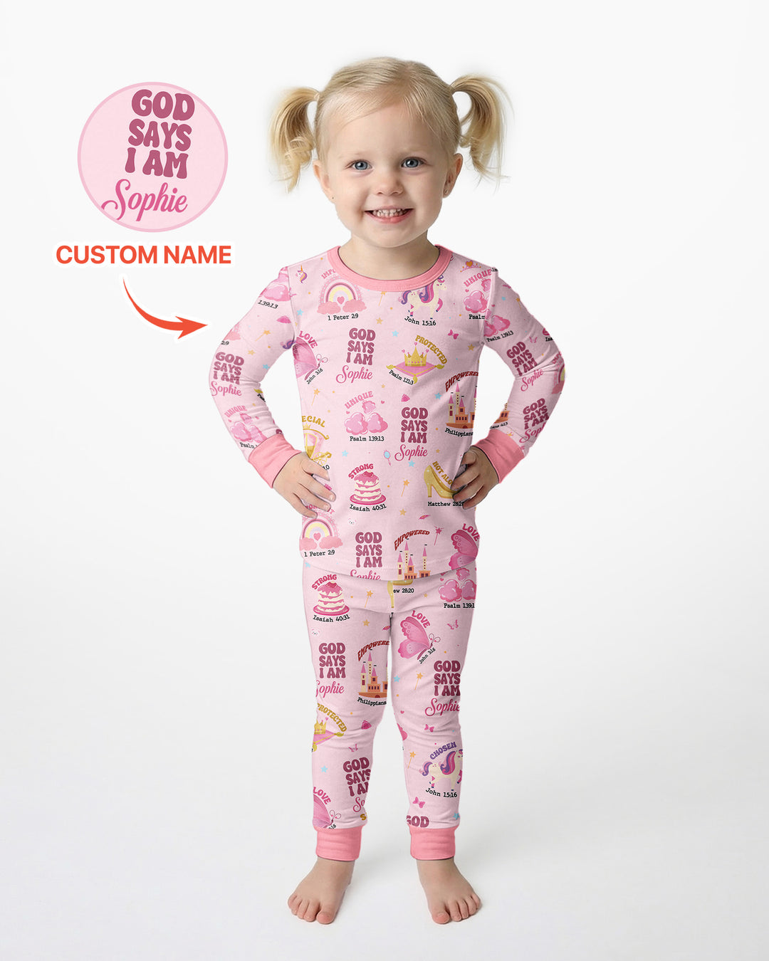 God Says I Am Custom Name - Dreamy Princess Bamboo Two Piece Long Sleeve Pajama Set