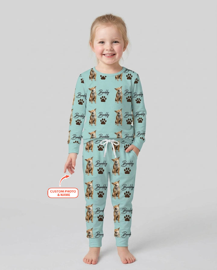 Personalized Pet Portrait Bamboo Two Piece Long Sleeve Pajama Set
