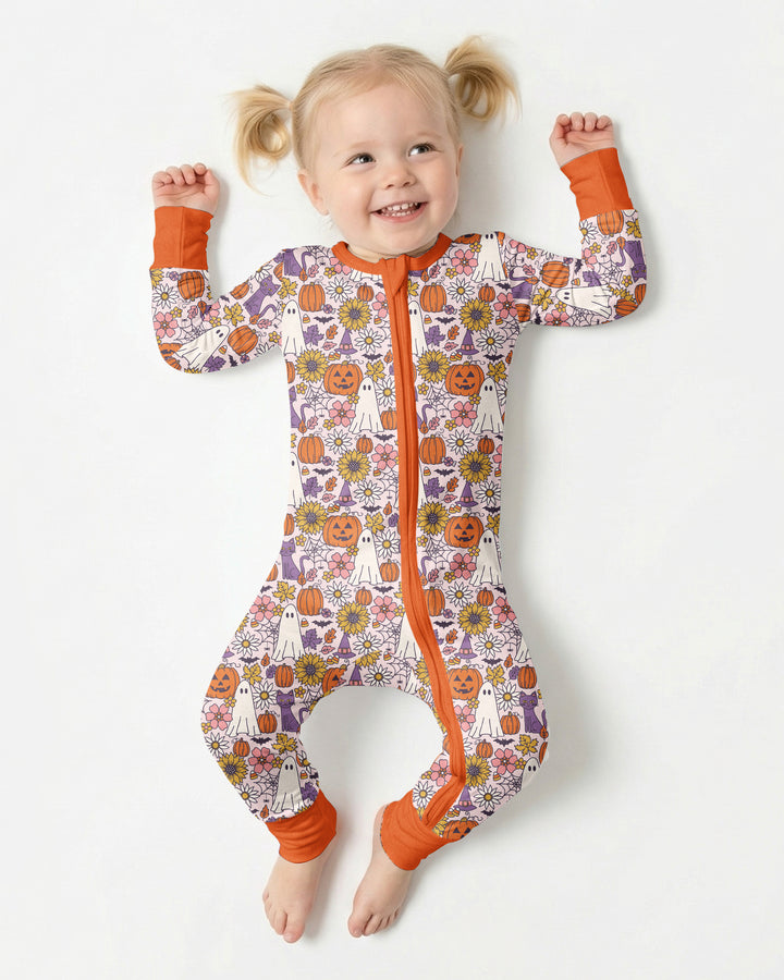 Ghost Pumpkin Fall Floral Halloween Bamboo Convertible Zippy