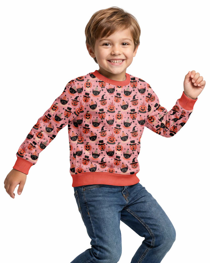 Retro Halloween Cats and Funny Pumpkins Bamboo Crewneck Sweatshirt