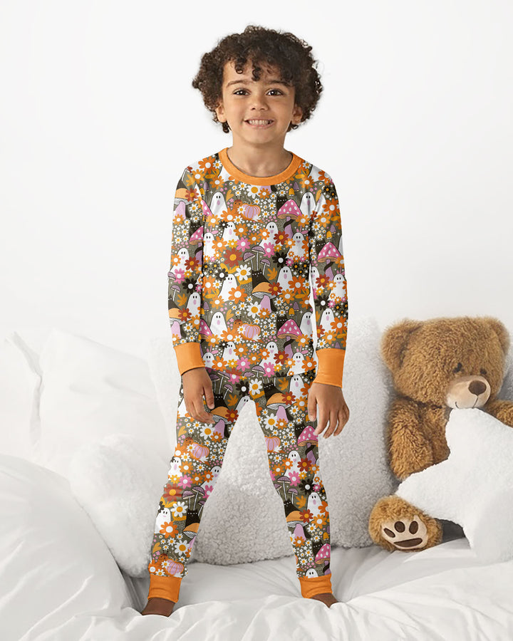 Retro Ghost Mushroom Floral Halloween Bamboo Two Piece Long Sleeve Pajama Set