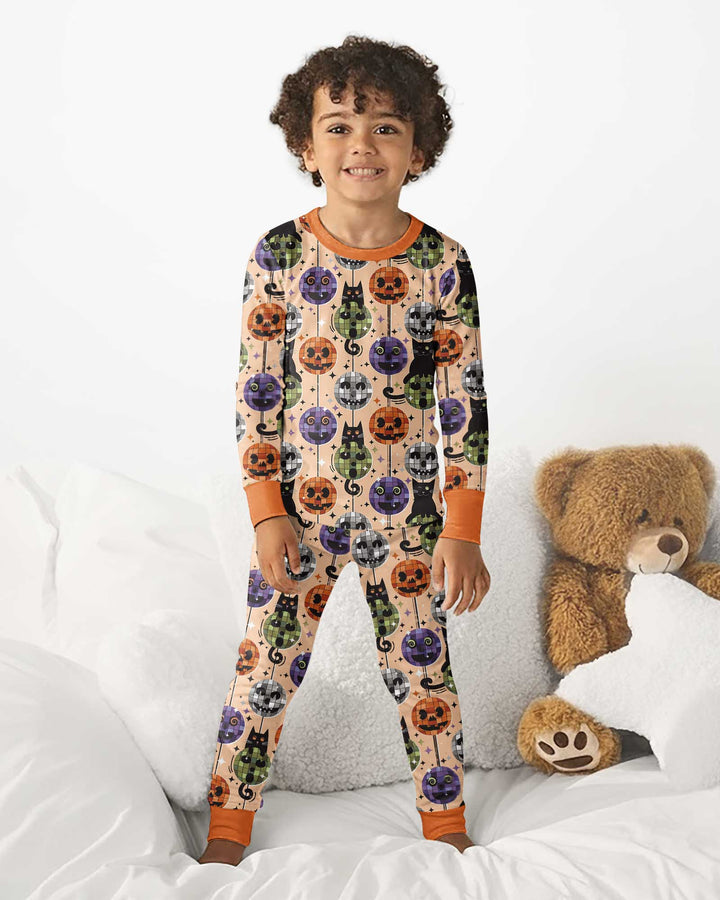 Groovy Halloween Disco Cat Bamboo Two Piece Long Sleeve Pajama Set