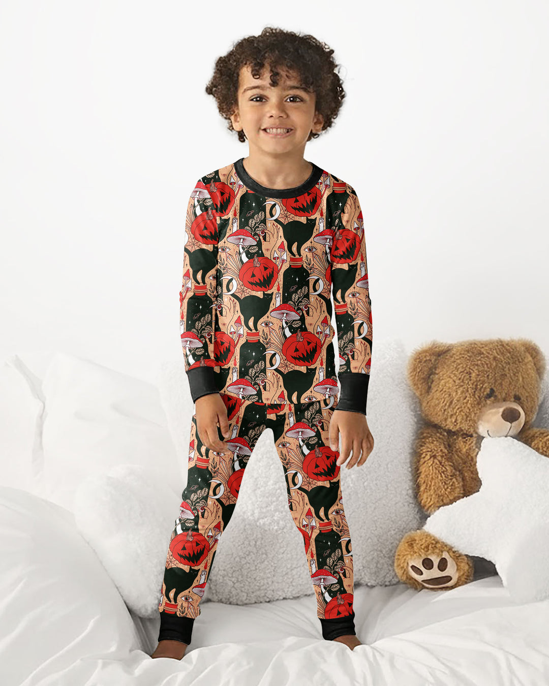 Black Cat And Pumpkin Halloween Bamboo Two Piece Long Sleeve Pajama Set