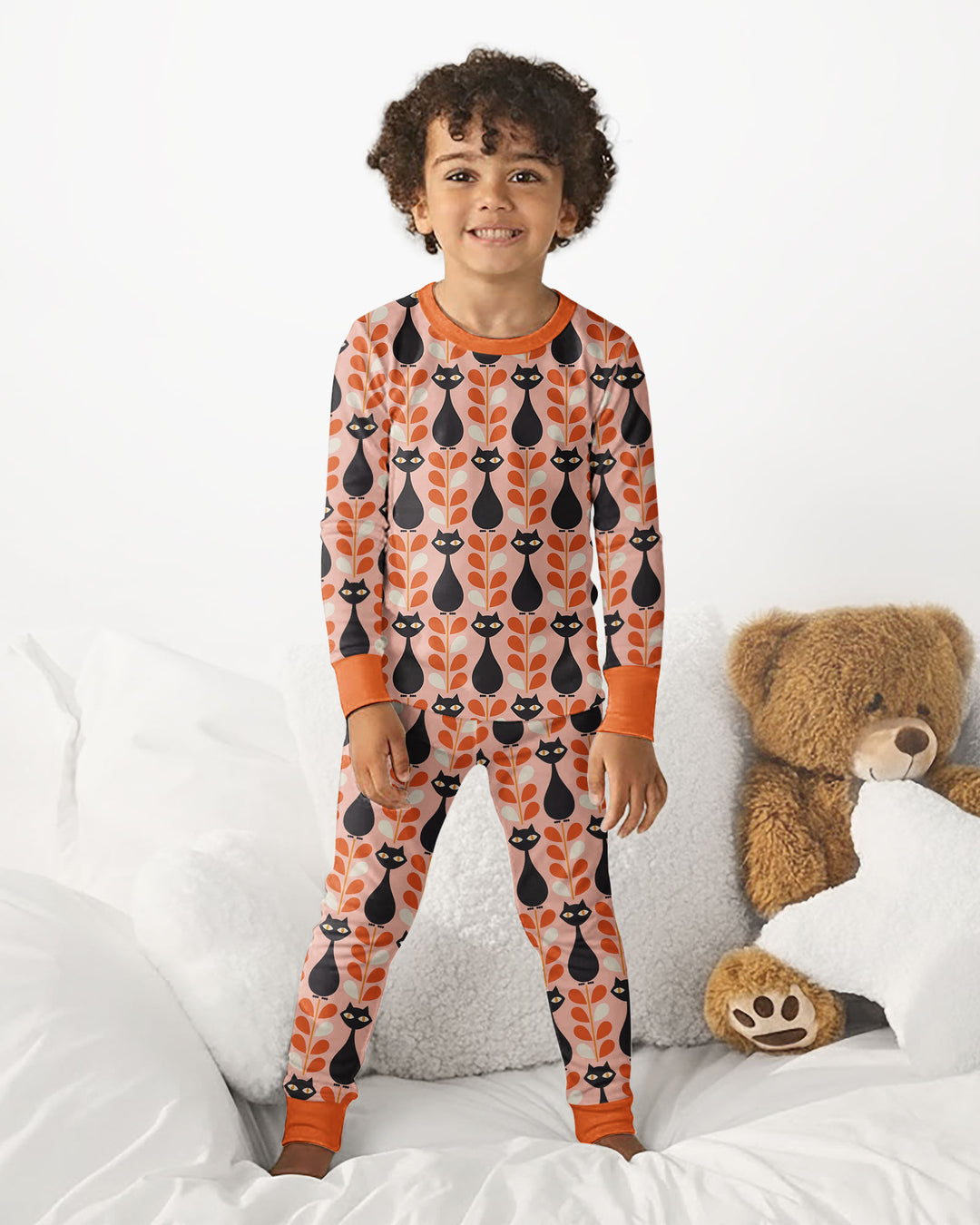 Retro Black Cat Garden Bamboo Two Piece Long Sleeve Pajama Set