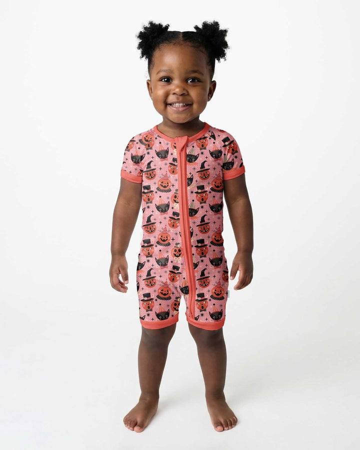 Retro Halloween Cats and Funny Pumpkins Bamboo Shorty Zippy