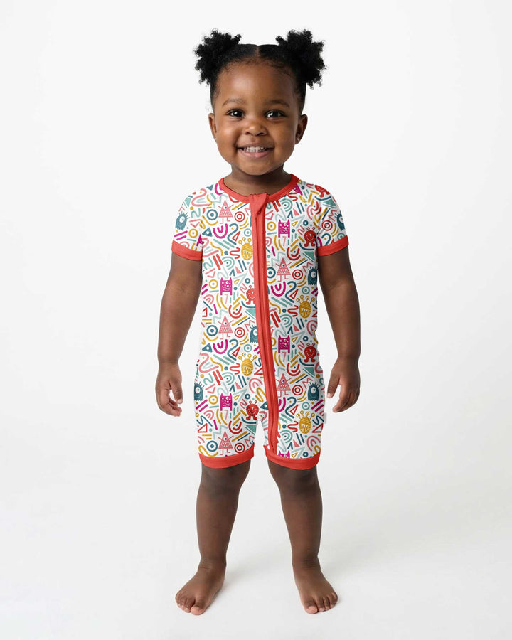 Rainbow Monster Party Bamboo Shorty Zippy